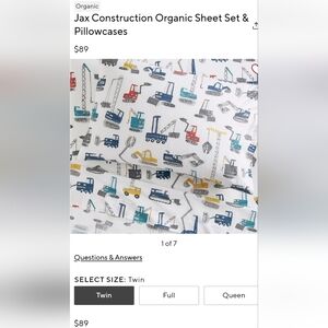 Pottery Barn Kids Construction Vehicle Sheet Set - Blue and Yellow